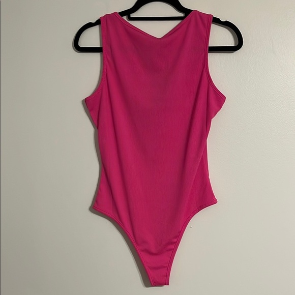 S.‎ Christina Ribbed Hot Pink Sleeveless Bodysuit with High-Cut Leg Opening - Picture 5 of 5
